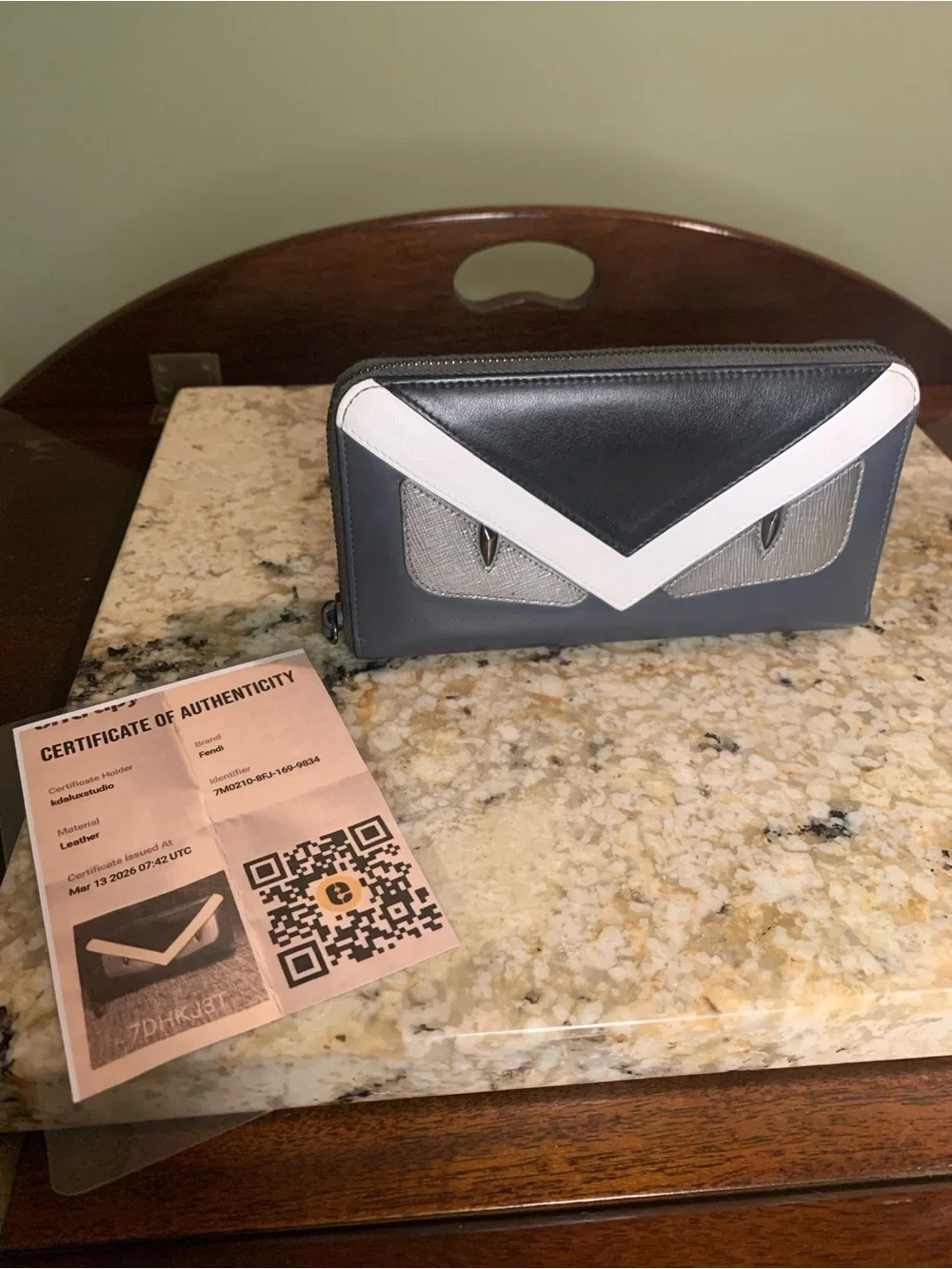 Fendi Monster Black, White and Gray Leather Zip-Around Wallet - Picture 7 of 17